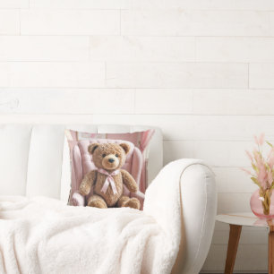 Teddybeer met roze strik kussen