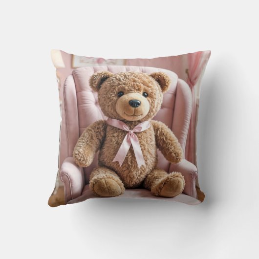 Teddybeer met roze strik kussen (Achterkant)