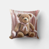 Teddybeer met roze strik kussen (Voorkant)