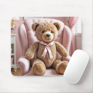 Teddybeer met roze strik muismat