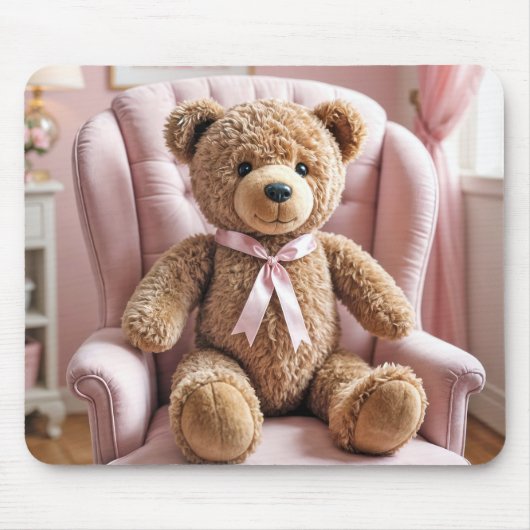 Teddybeer met roze strik muismat (Voorkant)