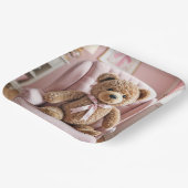 Teddybeer met roze strik papieren bordje (Gebogen)