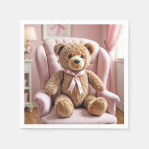 Teddybeer met roze strik servet