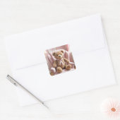 Teddybeer met roze strik vierkante sticker (Envelop)