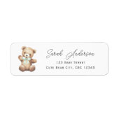 Teddybeer met Sage Green Ribbon Shower Etiket (Voorkant)