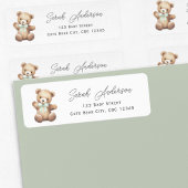 Teddybeer met Sage Green Ribbon Shower Etiket