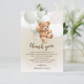 Teddybeer met salie ballonnen bedankje bedankkaart (Staand voorkant)