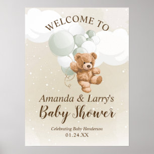 Teddybeer met salie ballonnen welkomstposter poster