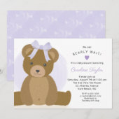 Teddybeer met Schattigee Paarse Bow Baby Girl Show Kaart (Voorkant / Achterkant)