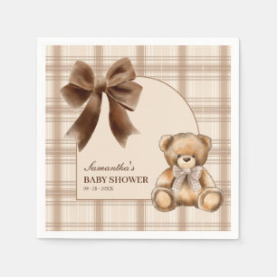 Teddybeer met Schotse ruit Beige Babyborrel Servet