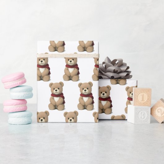 Teddybeer met sjaal cadeaupapier (Baby Shower)