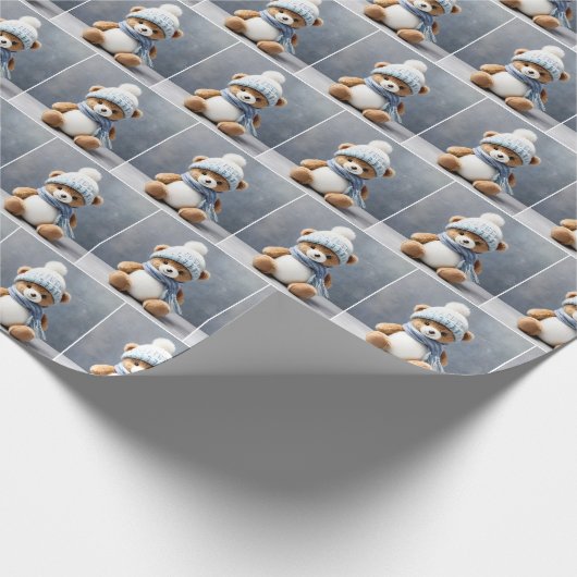 Teddybeer met sjaal en Pet Cadeaupapier (Hoek)