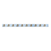 Teddybeer met slabbetje op Blue Gingham Satijnen Lint (Voorkant)