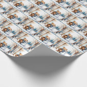 Teddybeer met sneeuwpop cadeaupapier (Hoek)