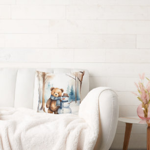 Teddybeer met sneeuwpop kussen