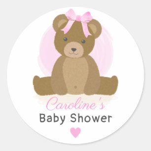 Teddybeer met Strikje Baby Meisje Shower Ronde Sticker
