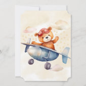 Teddybeer met zijn vliegtuig 1e verjaardagsfeestje kaart (Achterkant)