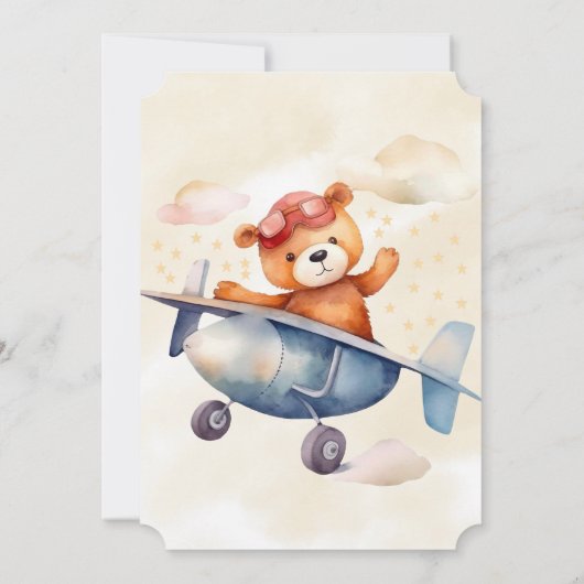 Teddybeer met zijn vliegtuig 1e verjaardagsfeestje kaart (Achterkant)
