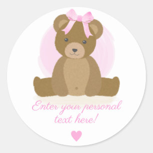 Teddybeer Mooie Roze Haarlint Babemeisjes Bruisfee Ronde Sticker