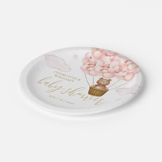 Teddybeer nauwelijks wachten roze meisje babyshowe papieren bordje (Gekanteld)