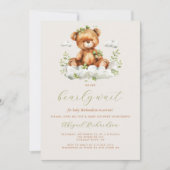 Teddybeer Neutraal Groen QR Code Baby Shower Kaart (Voorkant)