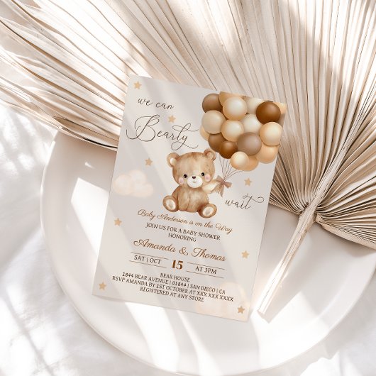 Teddybeer neutrale ballonnen Baby shower Kaart