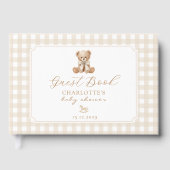 Teddybeer neutrale geruite babyshower gastenboek (Voorkant)
