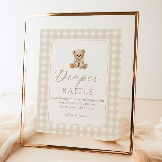 Teddybeer Neutrale Luier tombola Gingham Poster