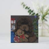 Teddybeer Newfoundland puppy hond Feestdagenkaart (Staand voorkant)