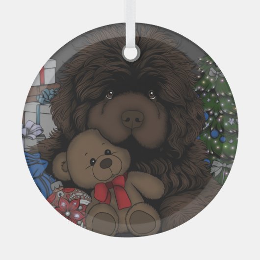 Teddybeer Newfoundland puppy hond Glas Ornament (Voorkant)