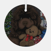Teddybeer Newfoundland puppy hond Glas Ornament (Achterkant)
