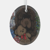 Teddybeer Newfoundland puppy hond Glas Ornament (Voorkant Rechts)