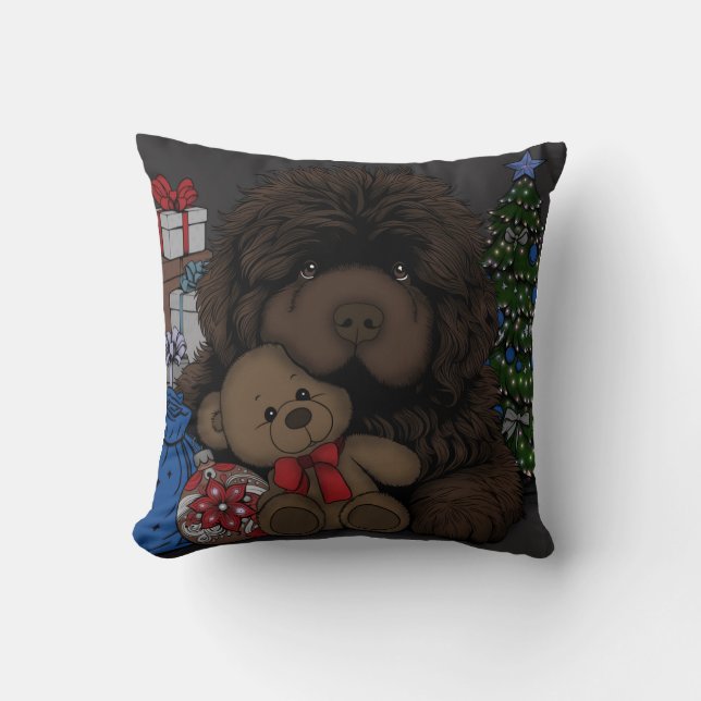 Teddybeer Newfoundland puppy hond Kussen (Voorkant)