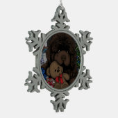 Teddybeer Newfoundland puppy hond Tin Sneeuwvlok Ornament (Links)
