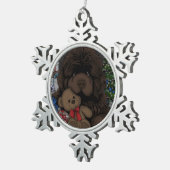 Teddybeer Newfoundland puppy hond Tin Sneeuwvlok Ornament (Rechts)
