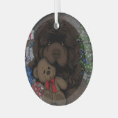 Teddybeer Newfoundlander puppy hond Glas Ornament (Voorkant links)