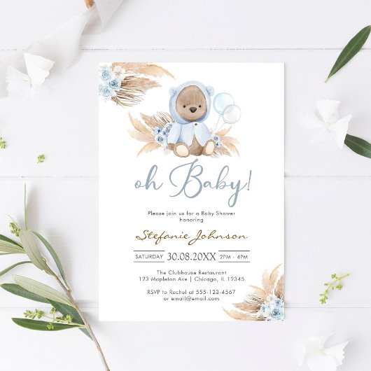 Teddybeer Oh Baby Shower Uitnodiging