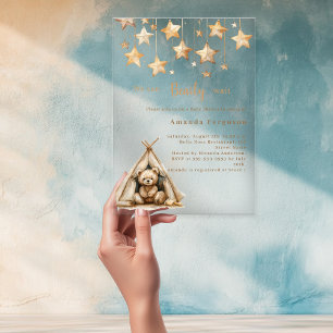 Teddybeer onder de sterren in een boho-tent Baby S Acryl Uitnodigingen