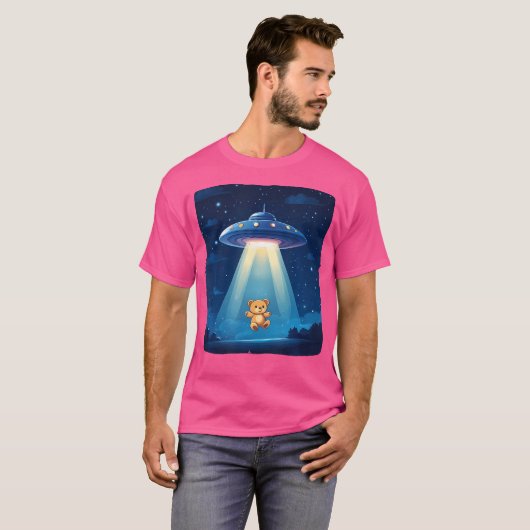Teddybeer ontvoerd door UFO voor intergalactische  T-shirt (Voorkant volledig)