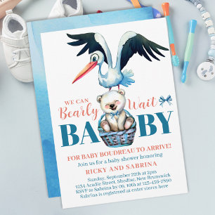 Teddybeer ooievaar Barly daar blauw Baby shower Kaart