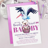 Teddybeer ooievaar Barly Daar Roze Baby shower Kaart