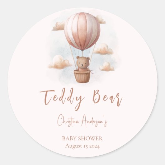 Teddybeer op ballon Baby shower Ronde Sticker (Voorkant)