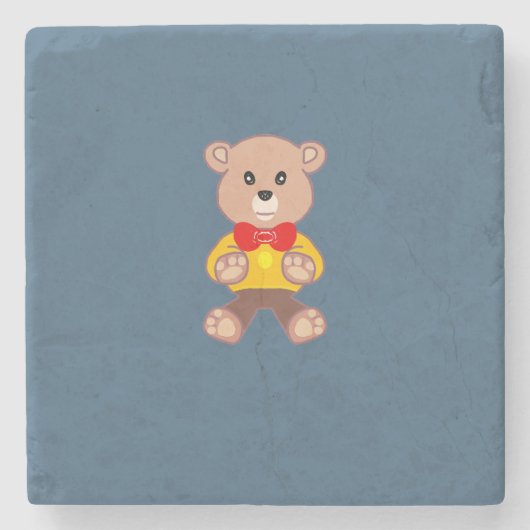 Teddybeer op Blauw Stenen Onderzetter (Voorkant)