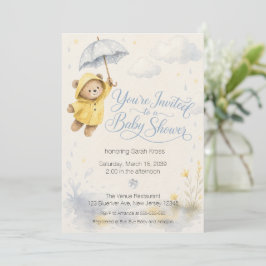 Teddybeer op de baby shower uitnodiging voor regen