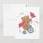 Teddybeer op de fiets: hou van je! briefkaart (Voorkant / Achterkant)