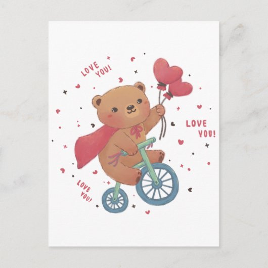 Teddybeer op de fiets: hou van je! briefkaart (Voorkant)