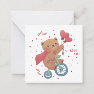 Teddybeer op de fiets: hou van je! notitiekaartje