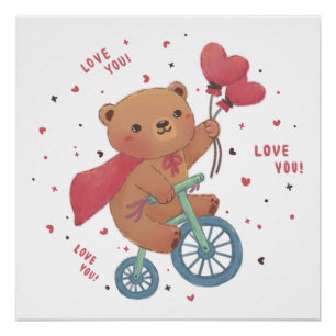 Teddybeer op de fiets: hou van je! perfect poster