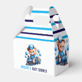 Teddybeer op een Blue Train Boy Baby shower Bedankdoosjes (Achterkant)
