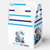 Teddybeer op een Blue Train Boy Baby shower Bedankdoosjes (Geopend)
